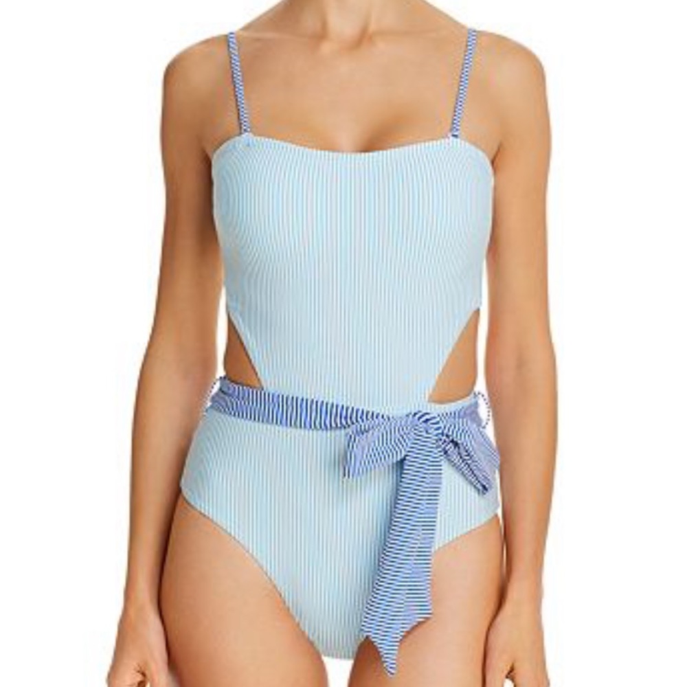 Onia Light Blue & White Striped One-Piece Swimsuit